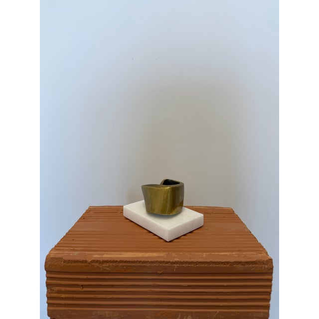 Brazilian Mid-Century Modern Abstract Bronze Sculpture on White Stone Base, 1990s For Sale - Image 6 of 11