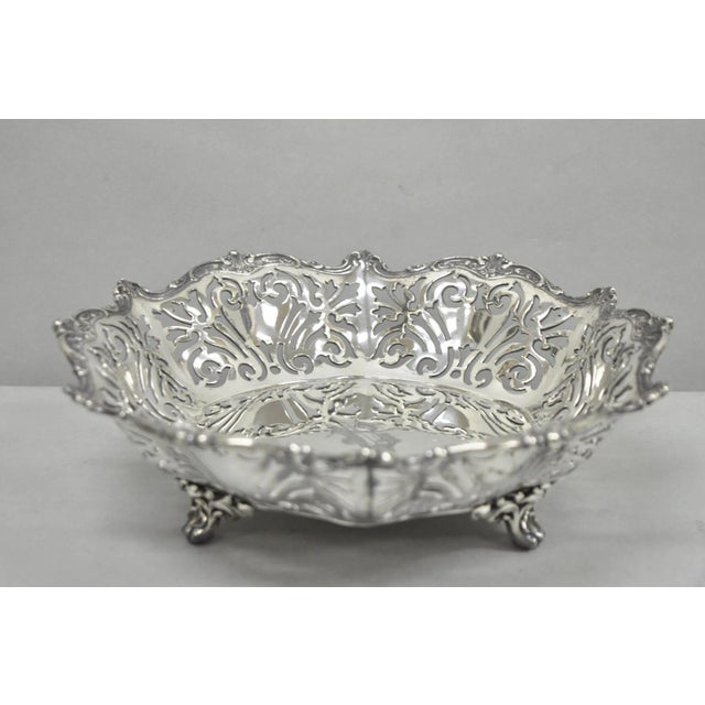 Antique Reed & Barton Reticulated Silver Plated Trinket Dish Bowl with "B" Monogram Raised on Ornate Feet. Circa Early...