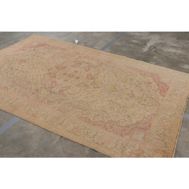 Traditional Vintage Turkish Sivas Rug in Beige With Pink Medallion For Sale - Image 3 of 8