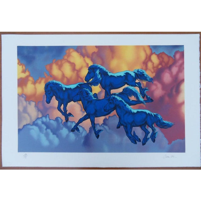 Michel Bez, Les chevaux bleus, Lithograph For Sale