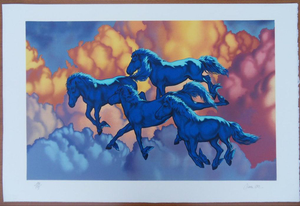 Michel Bez, Les chevaux bleus, Lithograph