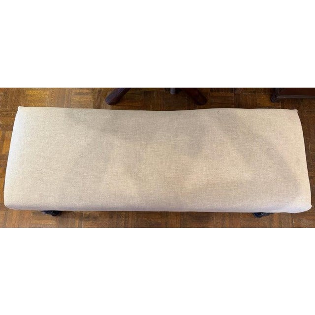 Folk Art Early 20Thc Blue Painted Base & Linen Covered Seat For Sale - Image 3 of 11
