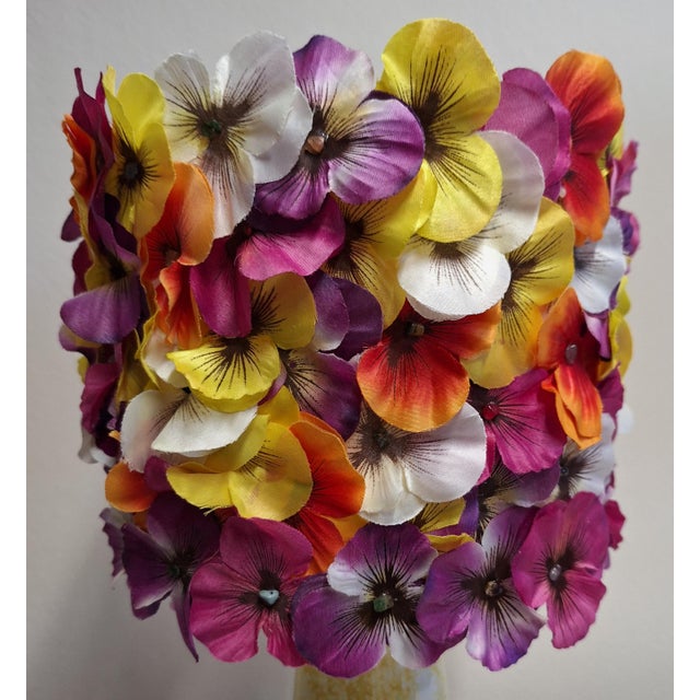 Vintage Table Lamp with Yellow Patterned Ceramic Base and Handmade Pansy Lampshade from Lamplove, 1970s For Sale - Image 11 of 12