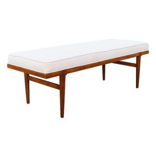 Restored 1960s Mid Century Modern Ashwood & Velvet Upholstered Bench For Sale