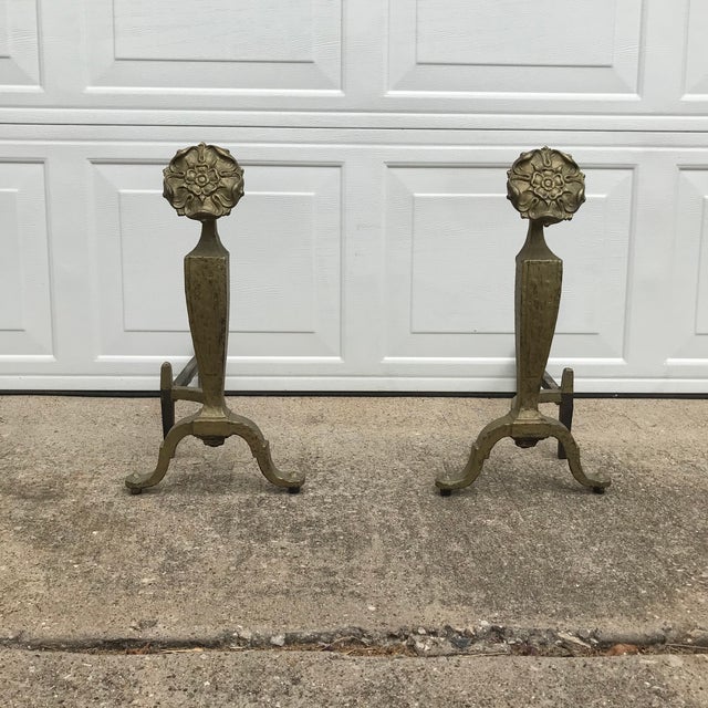 Antique Iron Flower Andirons by Howes - a Pair For Sale - Image 4 of 10