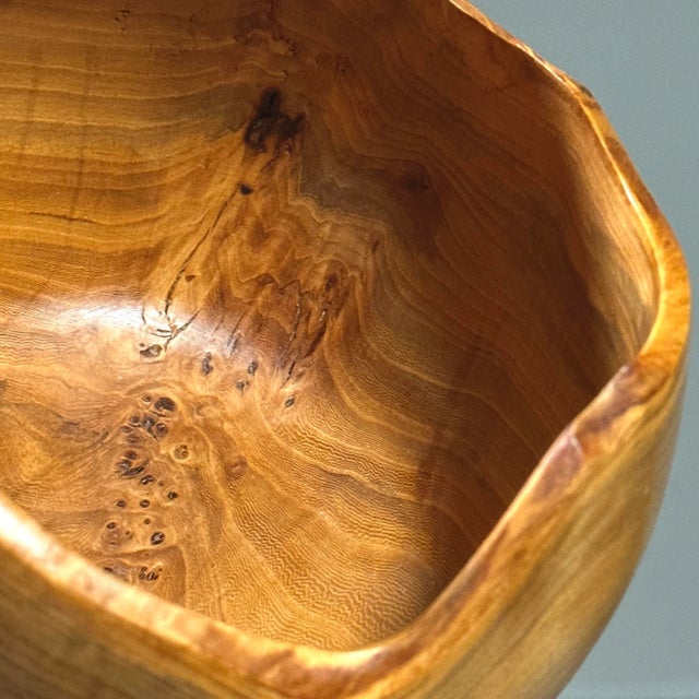 Organic Modern Hand Turned Elm Burl Bowl, Signed For Sale - Image 4 of 8