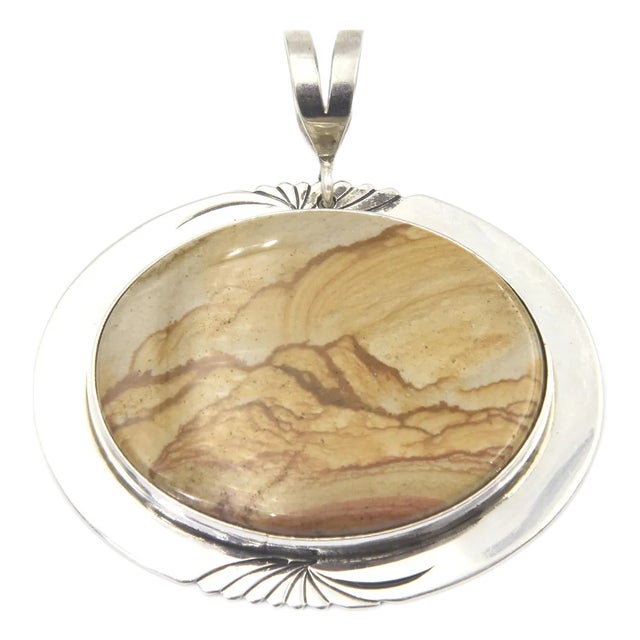 Late 20th Century Mountain Scene Wildhorse Landscape Jasper Sterling Silver Pendant For Sale