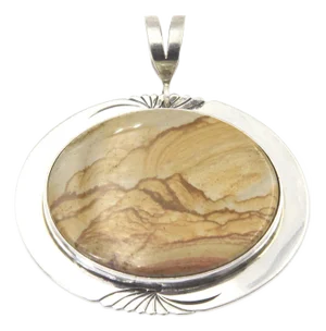 Late 20th Century Mountain Scene Wildhorse Landscape Jasper Sterling Silver Pendant