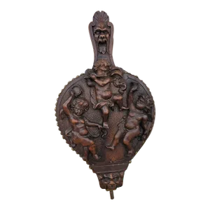 19th Century Studded Hand Carved Walnut Cherubs Bellows, L Latter
