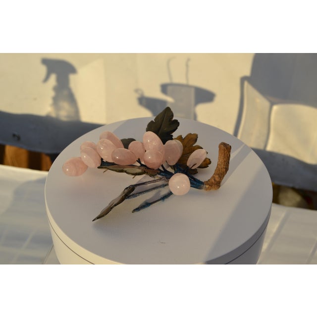 Hollywood Regency Carved Rose Quartz Grapes Cluster For Sale - Image 3 of 8