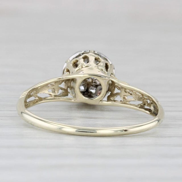 1960s Antique 0.26ctw Diamond Flower Cluster Engagement Ring 14k Yellow Gold Size 7.25 For Sale - Image 4 of 7