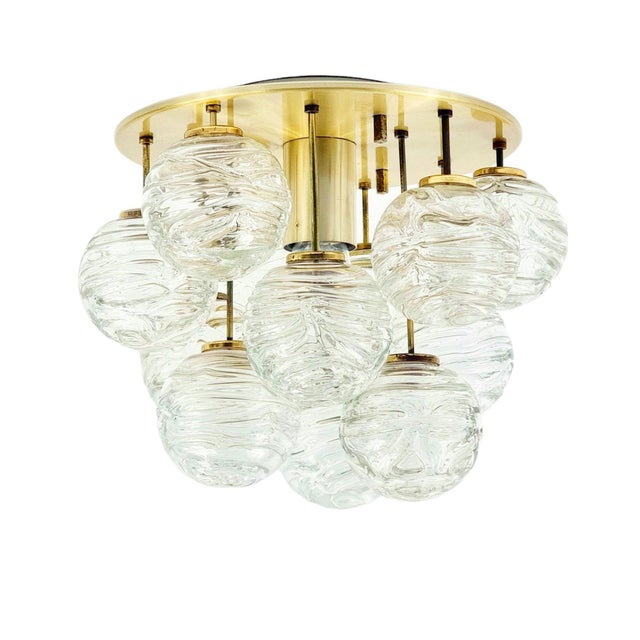 Mid-Century Sputnik Murano Glass & Brass Flush Mount from Doria, Germany,1970s For Sale - Image 11 of 11