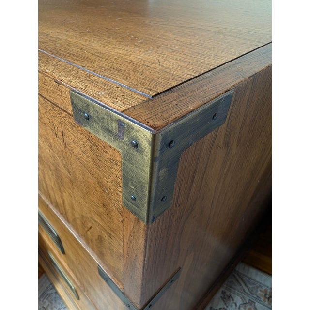 Baker Furniture Company Pair of 1960s Milling Road for Baker Campaign Nightstands (Brass Pulls) For Sale - Image 4 of 10