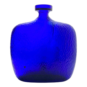 1980s Vintage Heavy Flask-Shaped Cobalt Blue Textured Vase Decanter Bottle