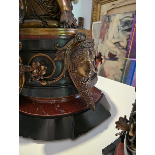 Antique Grand Palace Signed Bronze Clock Set For Sale In Boston - Image 6 of 18