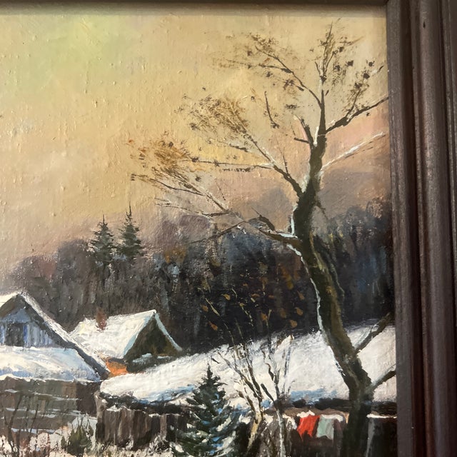 1980s Modern Oil on Canvas Board Framed Signed Siberian Evening by D. Orlov For Sale - Image 9 of 12