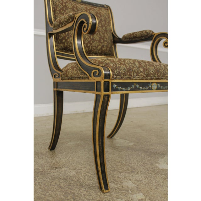 Pair Regency Style Paint Decorated Open Armchairs For Sale - Image 9 of 13
