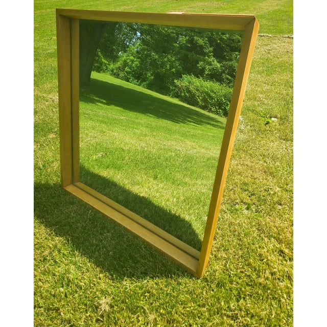 Russel Wright for Conant Ball Shadowbox Mirror. c. 1950's. Mid Century Modern square maple wood mirror. Recessed with...