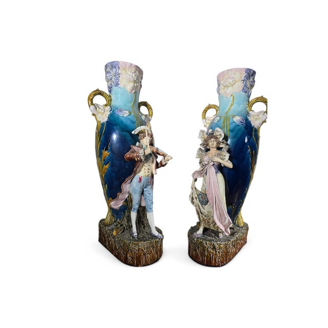 Art Nouveau Enamelled Ceramic Vases, 1890, Set of 2 For Sale - Image 4 of 14