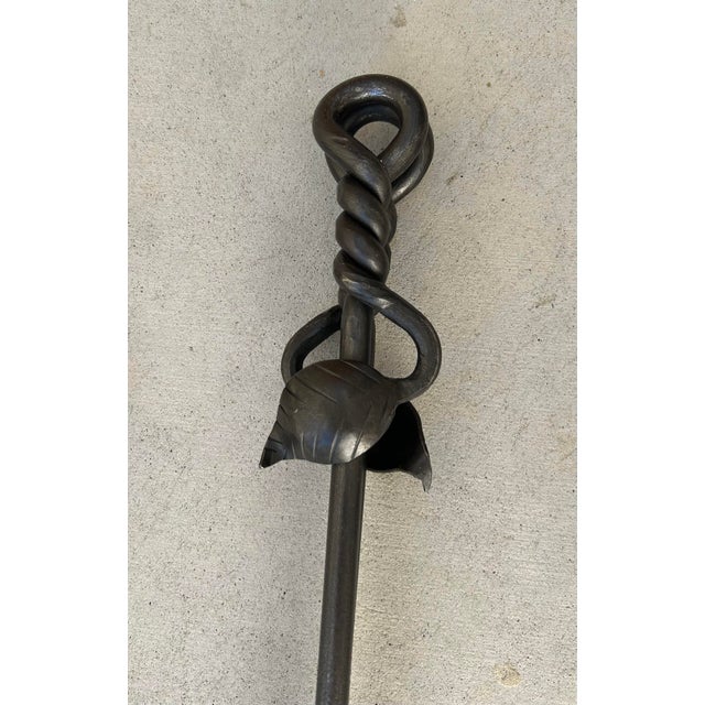 Hand-Forged Wrought Iron Fireplace Tool Set – Arts & Crafts / Spanish Revival Style, Sculptural Twisted Iron For Sale - Image 6 of 9