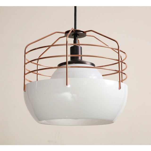 Industrial Style White and Copper-Plated Pendant Light by Roll & Hill For Sale - Image 9 of 13