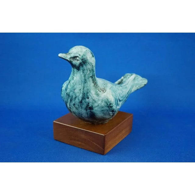 Ceramic Dove Sculpture with Wooden Base by Giuseppe Rossicone, Italy, 1970s For Sale - Image 4 of 18