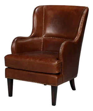 English Traditional Brown Leather Wing Chair