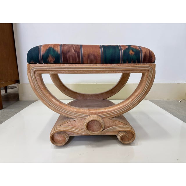 Salmon 80's Vintage Pencil Reed and Tessellated Stone Deco Revival Bench by Maitland Smith For Sale - Image 8 of 12
