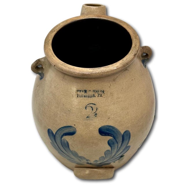 Rare Large 2 Gallon Size Antique American Blue Decorated Stoneware Batter Jug by Evan R Jones Pittston Pennsylvania 1860s For Sale - Image 12 of 18