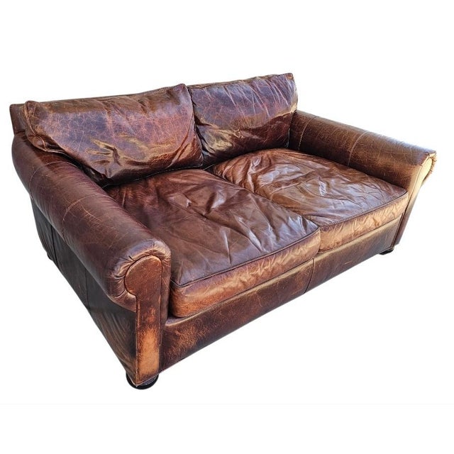 Wood Restoration Hardware Lancaster Luxe Depth Brompton Sofa in Cocoa Leather For Sale - Image 7 of 18