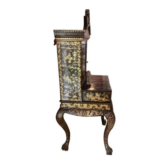 Chinoiserie Antique English Chinoiserie Ladies Writing Desk, Tea Bar , Vanity , Journaling Altar, Entry Hall Table For Sale - Image 3 of 6