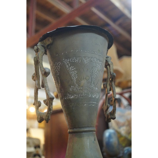 Metal 1960s Tall Etched Brass Vase For Sale - Image 7 of 7