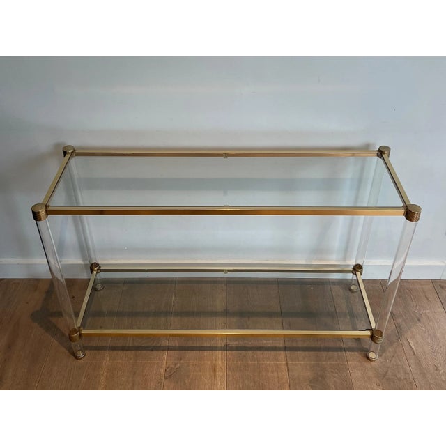 Mid-Century Modern Lucite and Gilded Metal Console. French Works Circa 1970 For Sale - Image 3 of 12