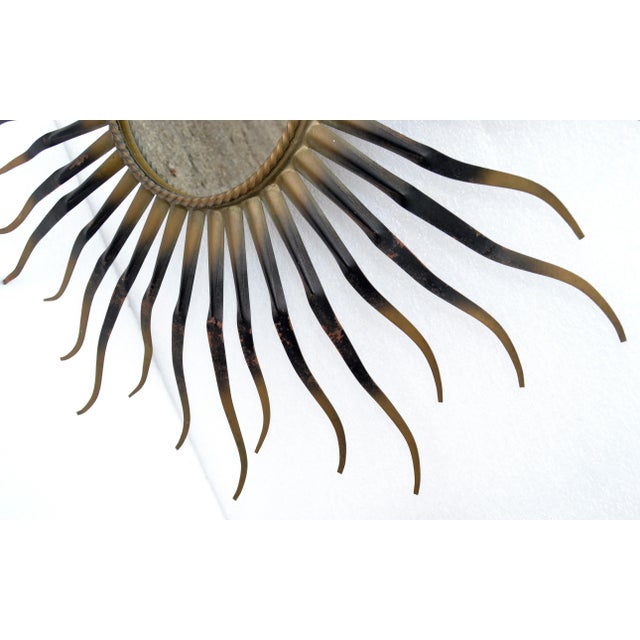 Metal Chaty Sunburst Brass & Gun Metal Wall Mirror French Mid-Century Modern, 1960s For Sale - Image 7 of 13