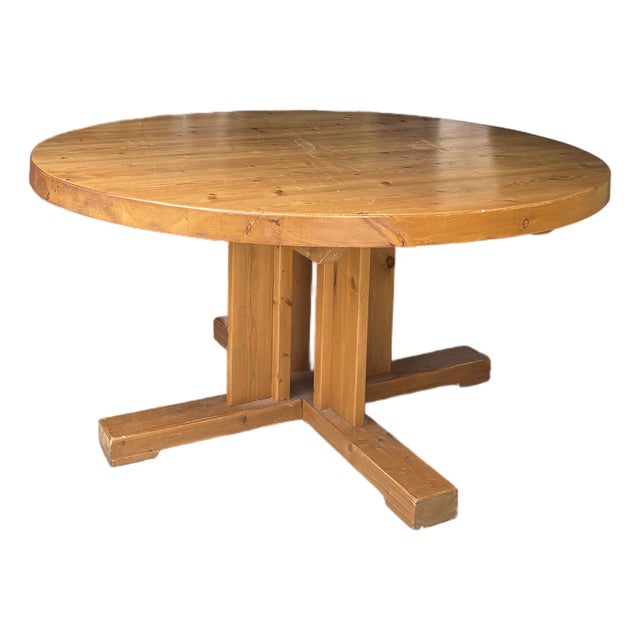 1970s Mid-Century Rainer Daumiller Inspired Solid Pine Round Pedestal Dining Table For Sale