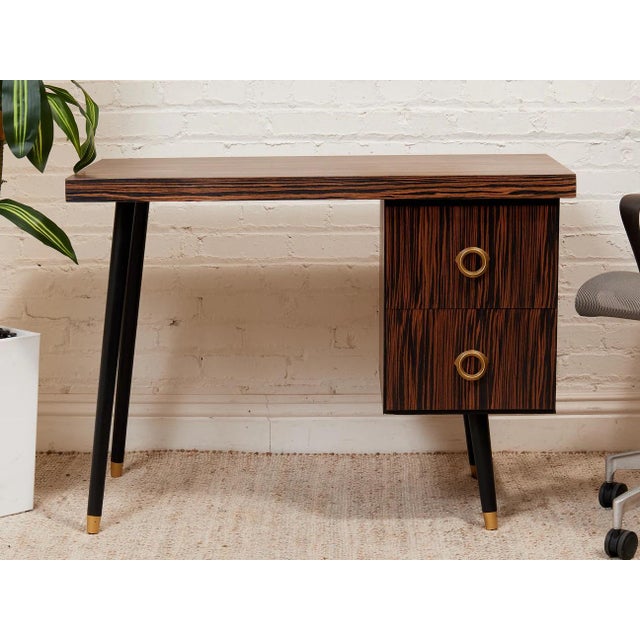 Mid-Century Modern Madagascar 1950s Vintage Single Pedestal Double Drawer Desk For Sale - Image 3 of 11