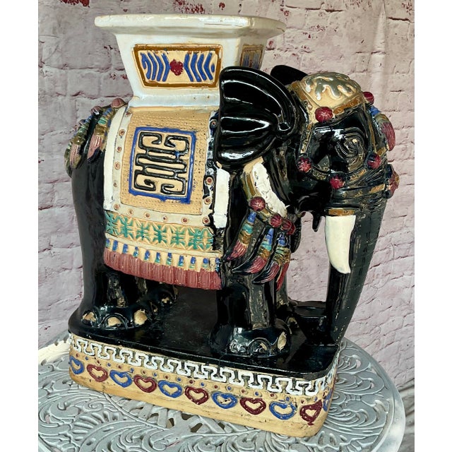 Black Vintage Chinese Ceramic Elephant Garden Stool For Sale - Image 8 of 10