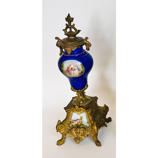 French French Sevres-Style Porcelain and Ormolu Click Garniture Set [3 PCs] For Sale - Image 3 of 3