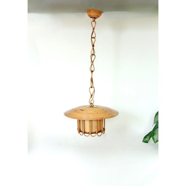 Wood Mid-Century Reed Ceiling Lamp, Italy, 1970s For Sale - Image 7 of 9