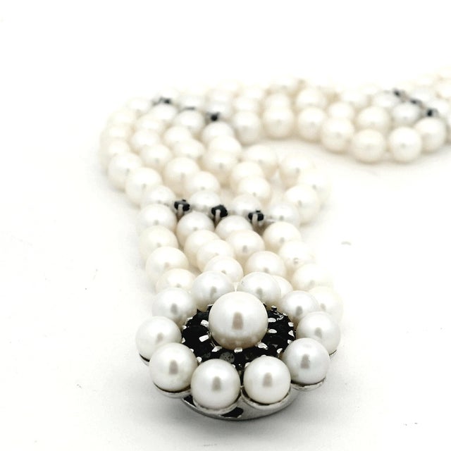 Vintage Retro Multi-Strand Pearl and Sapphire 14k White Gold Bracelet For Sale - Image 11 of 15