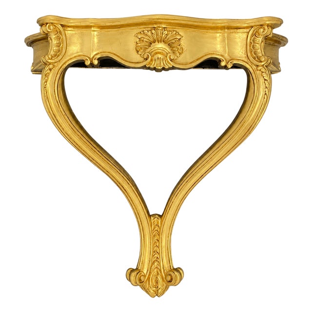 1960s Italian Rococo Carved Wood Wall Console, Restored Faux Gilt Finish For Sale