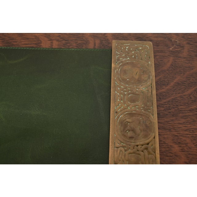 Tiffany Studios New York Zodiac Bronze Blotter Ends With Leather Desk Blotter For Sale In South Bend - Image 6 of 12
