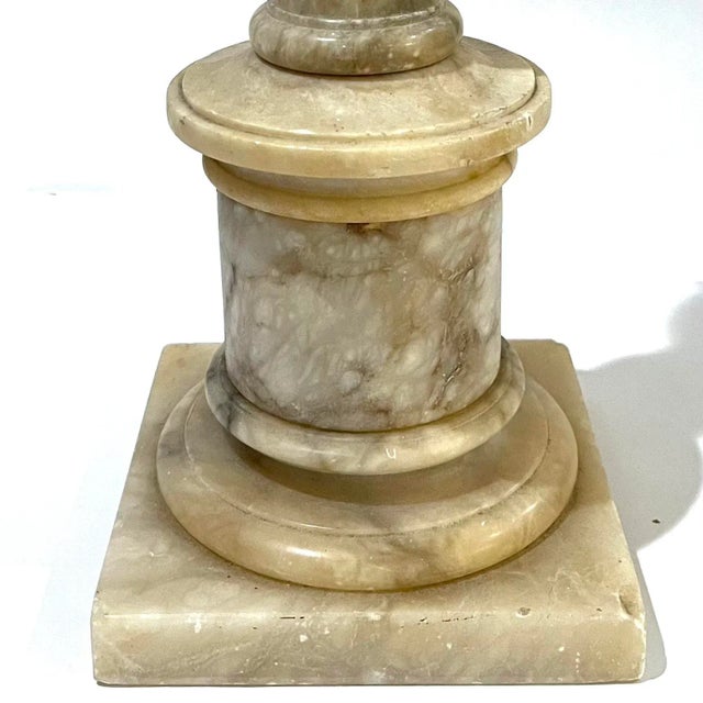 1950s 1950's Carved Alabaster Column Table Lamps - Pair For Sale - Image 5 of 12
