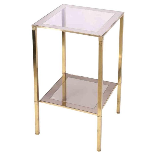 1970s Vintage Brass Bedside Table with Glass Shelves, Italy, 1970s For Sale - Image 5 of 5