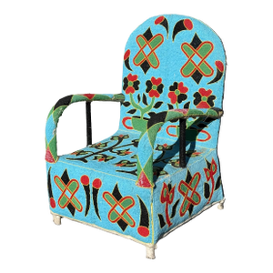 African Yoruba Royal Hand Beaded Tribal Arm Chair With Floral Motif