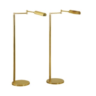 Koch & Lowy OMI Vintage Brass Swing Arm Floor Lamps - a Pair For Sale