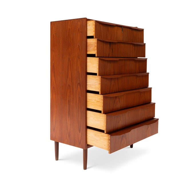 Vintage Danish Mid-Century Seven-Drawer Teak Tallboy Dresser 1960s For Sale - Image 4 of 8