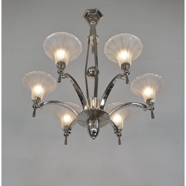 Atelier Petitot 1930s Petitot & Degue French Art Deco Modernist 6-Armed Chandelier For Sale - Image 4 of 13