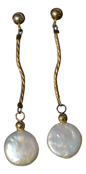 The Lourdes: Ladies Contemporary 14K Pearl Dangler Earrings, 2 Pieces