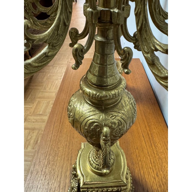 Brass Large Pair of French Rococo Revival 6-Light Gilt Metal Candelabra, 24” Tall For Sale - Image 8 of 11